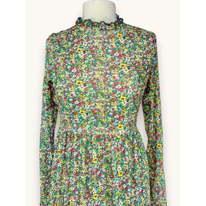 Ginger G Sheer Ditsy Maxi Dress Mock Neck Long Slv Boho Cottagecore Romantic M